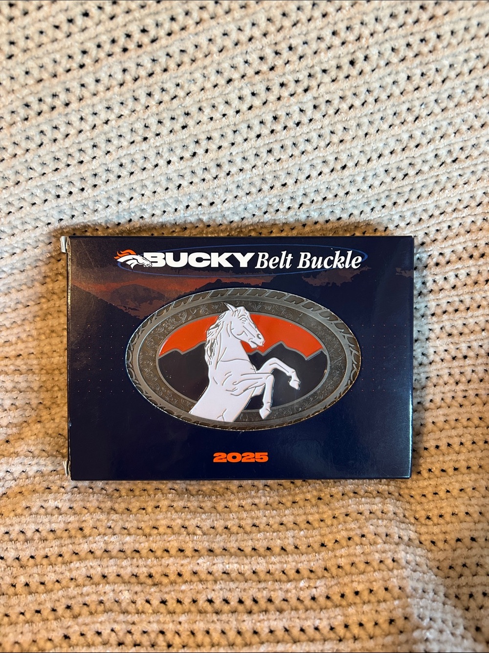 NFL Bucky 2025 Horse Belt Buckle in White, Black and Orange